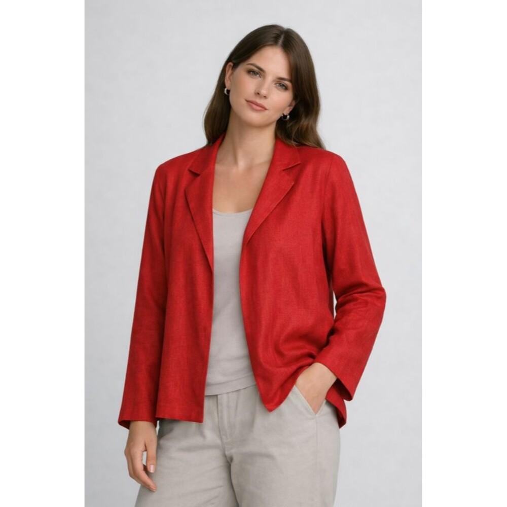 Bryn Walker Linen Lewis Jacket Blazer Women XS Red Lagenlook Open Front NWT USA
